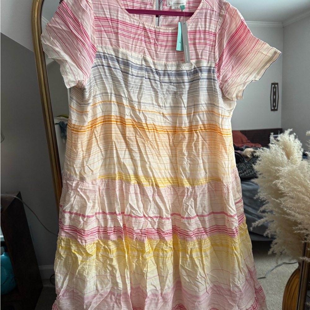 Anthropologie Pink and Cream Striped Dress